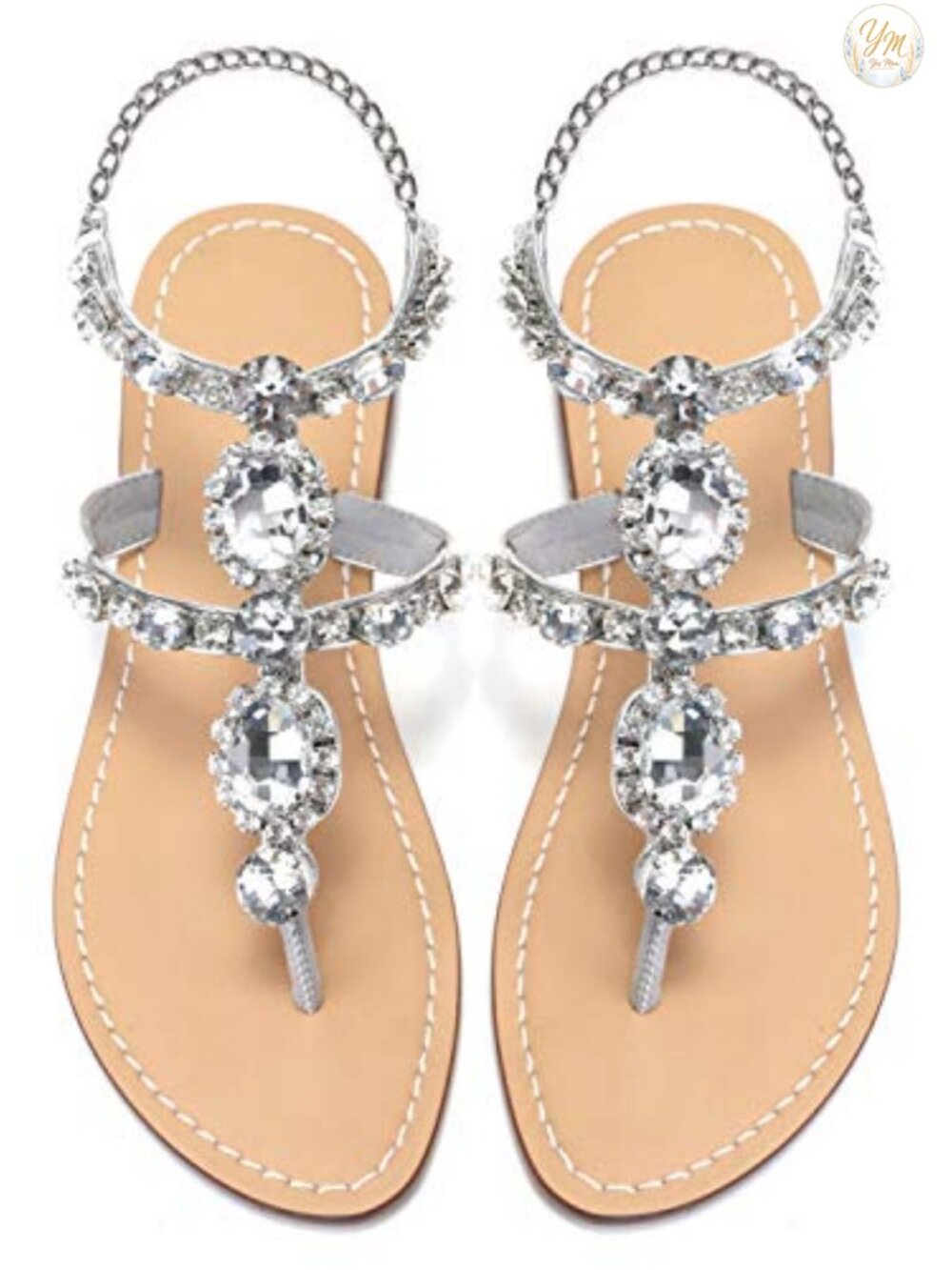 Rhinestone Flat Sandals Bohemian Bridal Jeweled Gem Sparkling Slip On